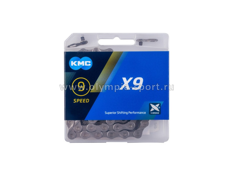 Цепь 9 ск. X-9 1/2"х11/128" 114зв. 6,6мм Grey с замком в пластик. коробке серая КМС