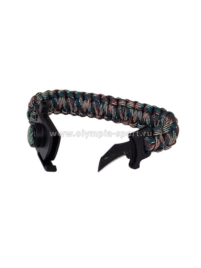 Браслет из паркорда со свистком, компасом, лезвием и огнивом 26*2см