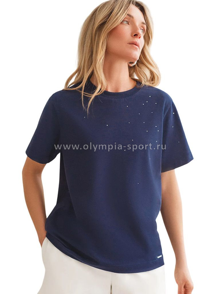 Футболка женская Vilatte D49.098 т.синий_стразы