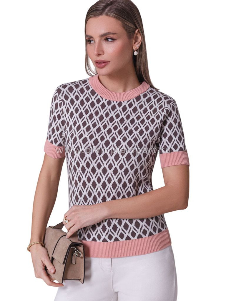 Джемпер женский Vilatte D39.402 кофейный-белый